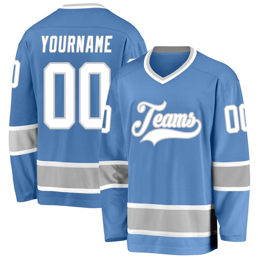 Custom Light Blue White-Gray Hockey Jersey - Sky-Custom