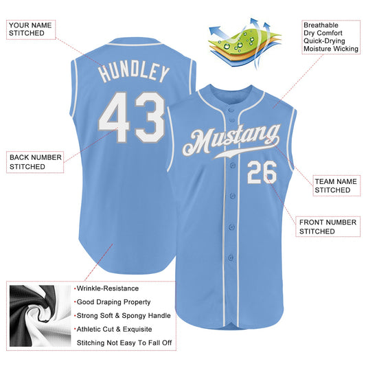 Custom Light Blue White-Gray Authentic Sleeveless Baseball Jersey - Sky-Custom
