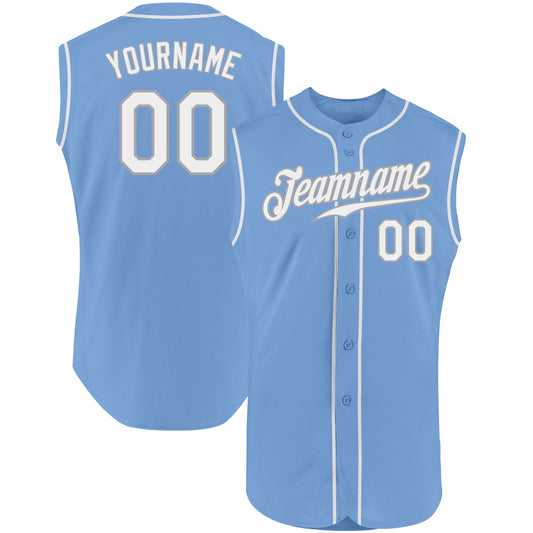 Custom Light Blue White-Gray Authentic Sleeveless Baseball Jersey - Sky-Custom