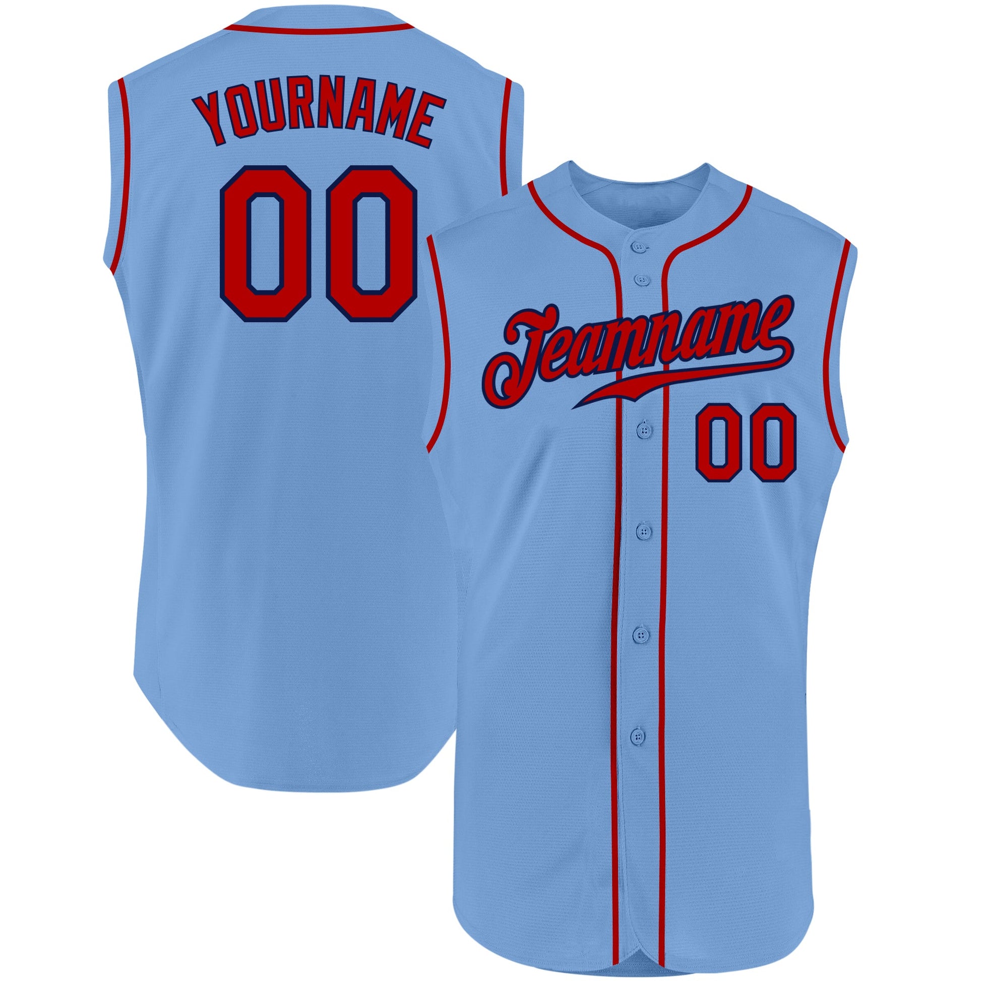 Custom Light Blue Red-Navy Authentic Sleeveless Baseball Jersey - Sky-Custom