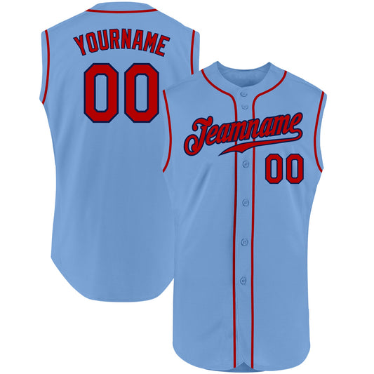 Custom Light Blue Red-Navy Authentic Sleeveless Baseball Jersey - Sky-Custom