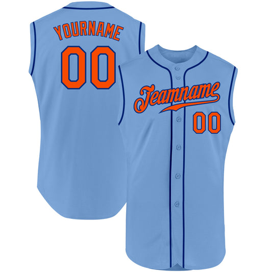 Custom Light Blue Orange-Royal Authentic Sleeveless Baseball Jersey - Sky-Custom