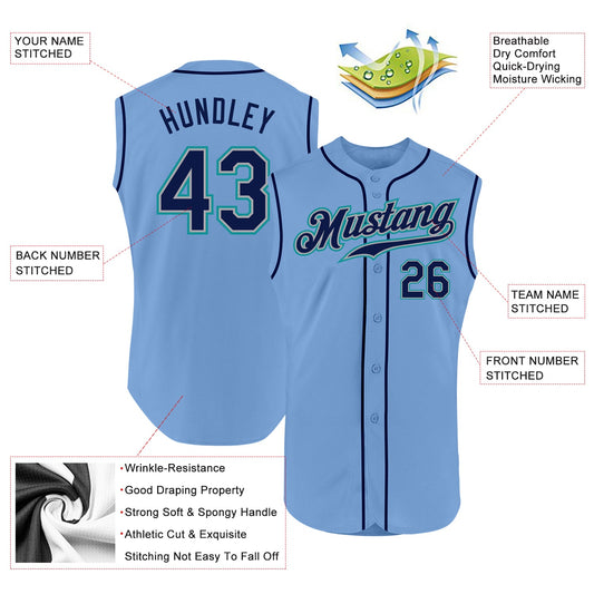 Custom Light Blue Navy-Teal Authentic Sleeveless Baseball Jersey - Sky-Custom