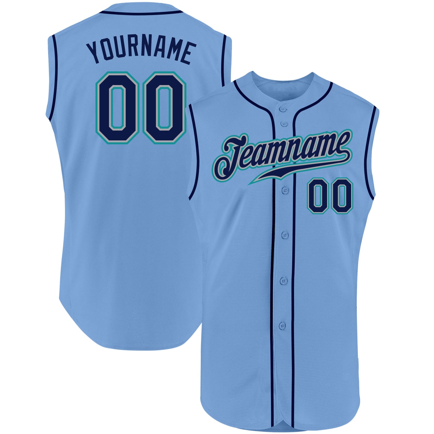 Custom Light Blue Navy-Teal Authentic Sleeveless Baseball Jersey - Sky-Custom