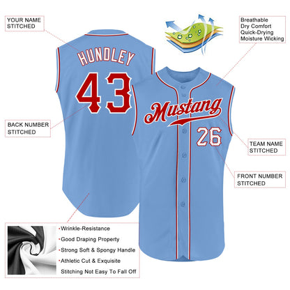 Custom Light Blue Red-White Authentic Sleeveless Baseball Jersey - Sky-Custom