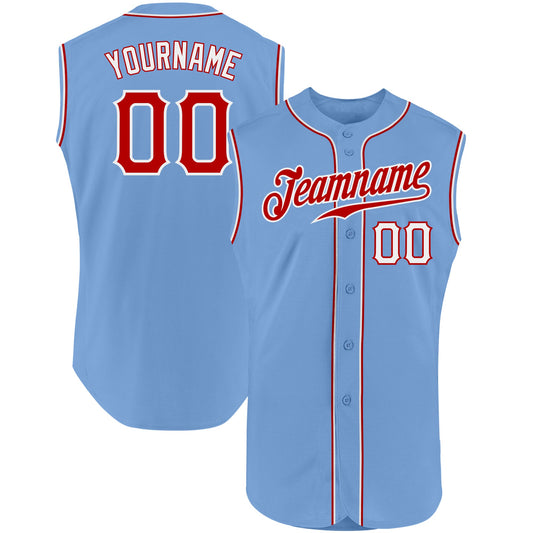 Custom Light Blue Red-White Authentic Sleeveless Baseball Jersey - Sky-Custom