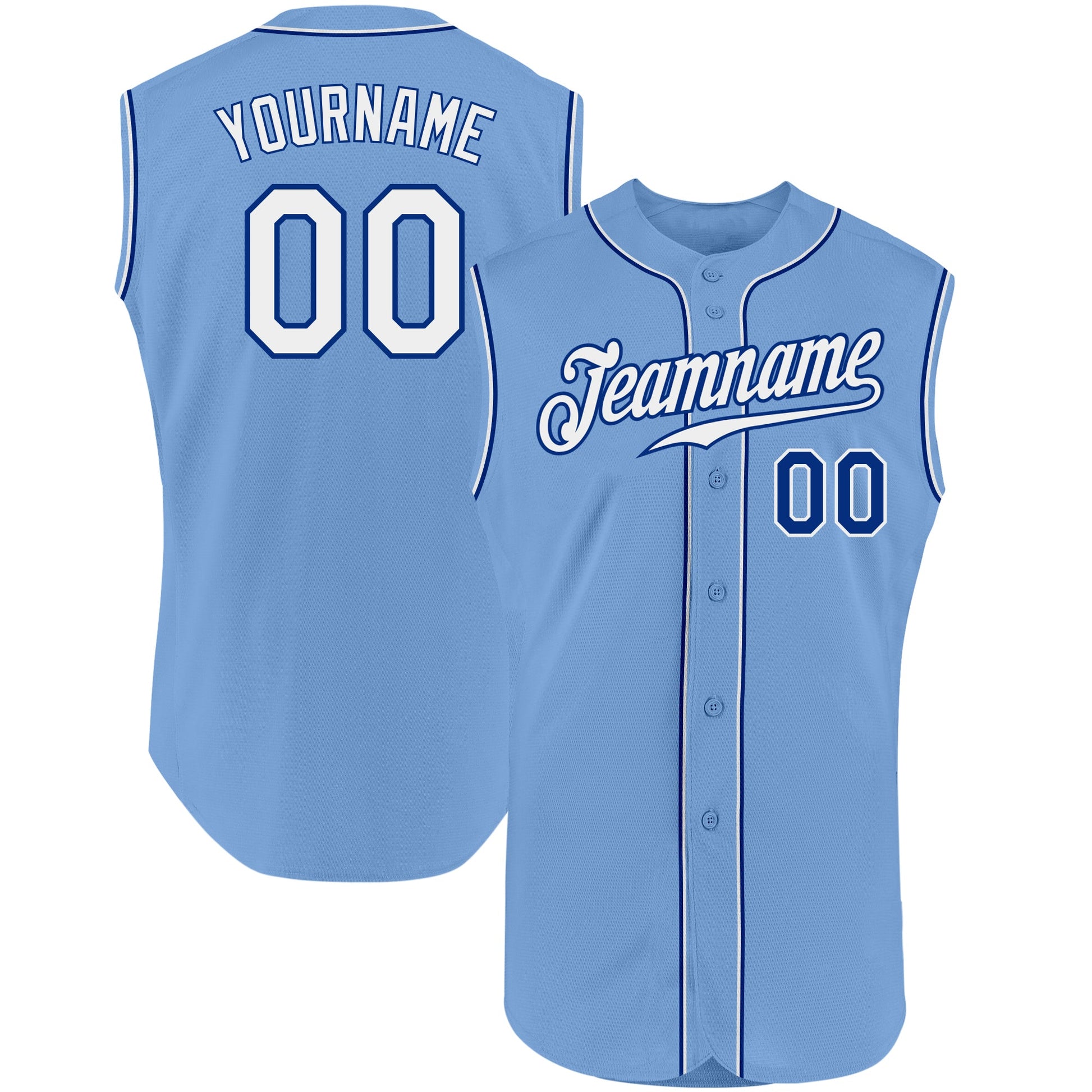 Custom Light Blue White-Royal Authentic Sleeveless Baseball Jersey - Sky-Custom
