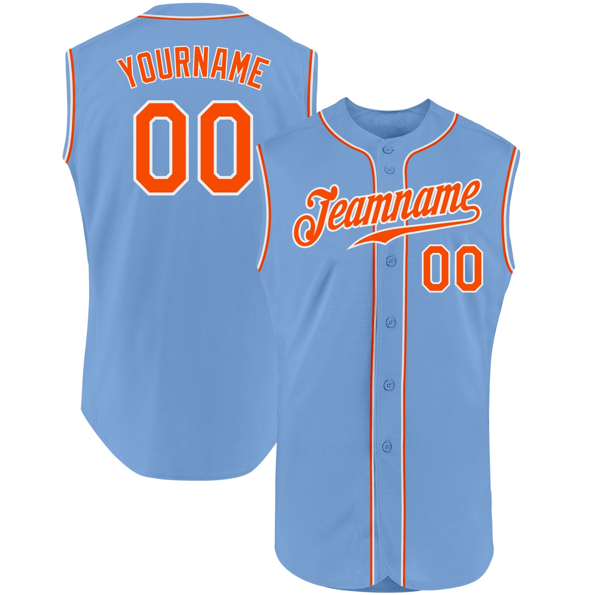 Custom Light Blue Orange-White Authentic Sleeveless Baseball Jersey - Sky-Custom