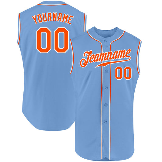 Custom Light Blue Orange-White Authentic Sleeveless Baseball Jersey - Sky-Custom