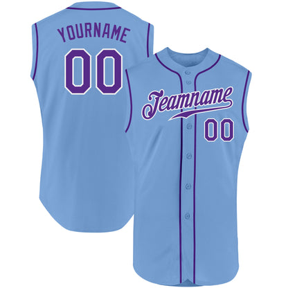 Custom Light Blue Purple-White Authentic Sleeveless Baseball Jersey - Sky-Custom