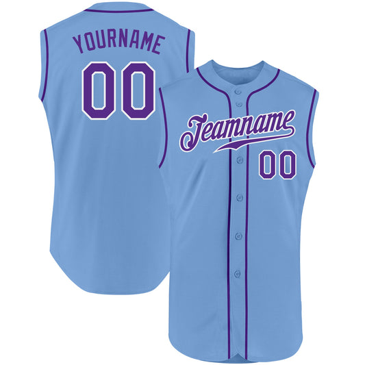 Custom Light Blue Purple-White Authentic Sleeveless Baseball Jersey - Sky-Custom