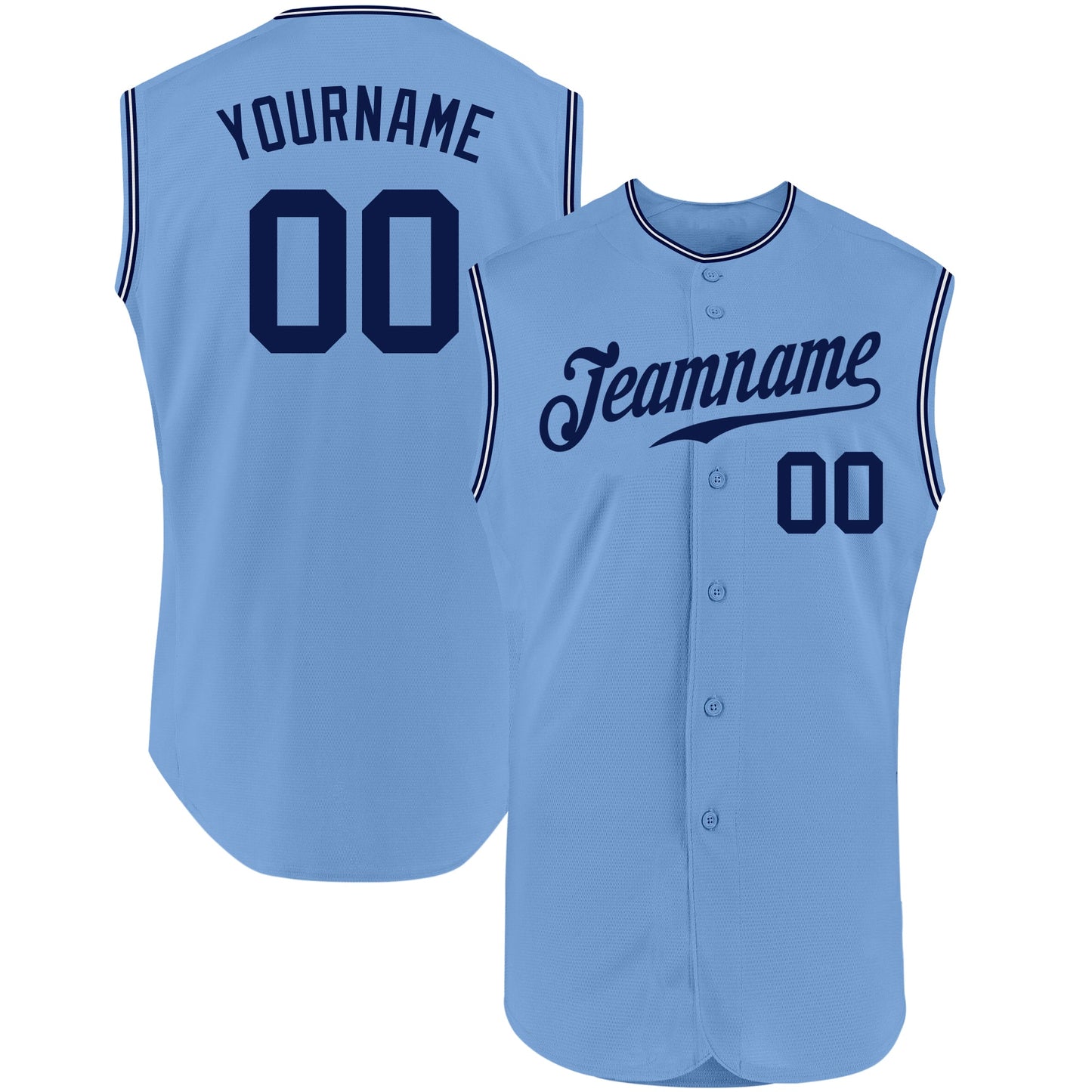 Custom Light Blue Navy-White Authentic Sleeveless Baseball Jersey - Sky-Custom