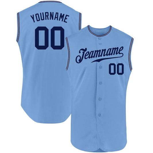 Custom Light Blue Navy-White Authentic Sleeveless Baseball Jersey - Sky-Custom