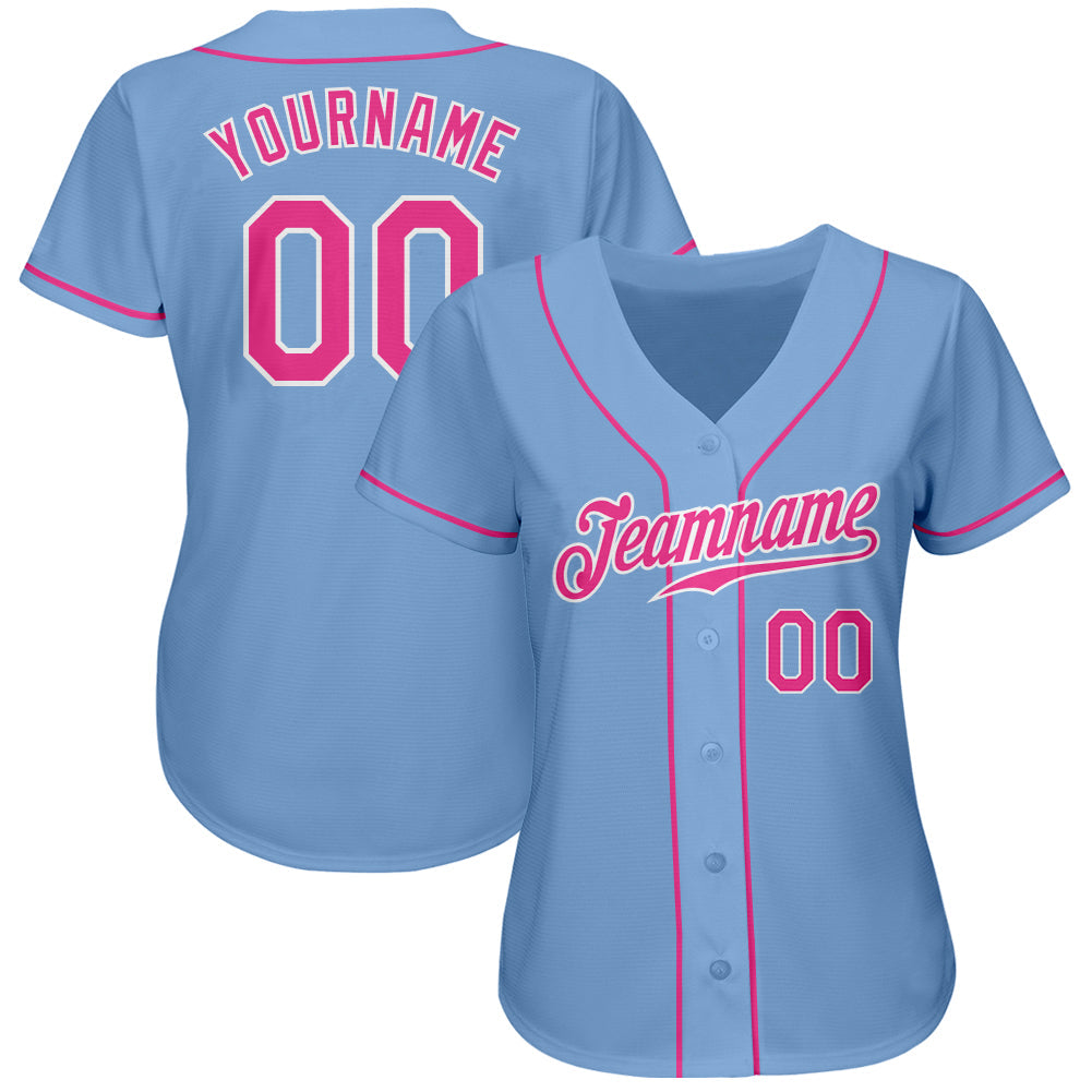 Custom Light Blue Pink-White Authentic Baseball Jersey - Sky-Custom