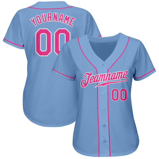 Custom Light Blue Pink-White Authentic Baseball Jersey - Sky-Custom