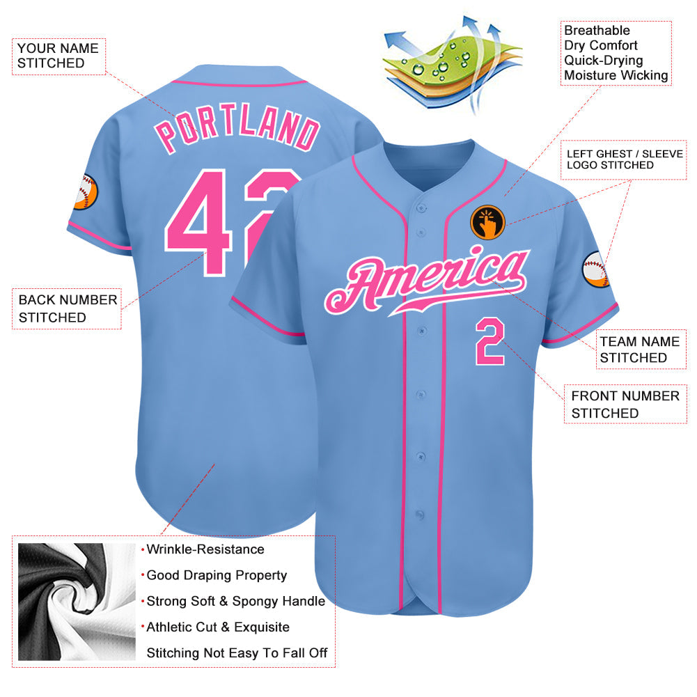 Custom Light Blue Pink-White Authentic Baseball Jersey - Sky-Custom