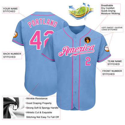 Custom Light Blue Pink-White Authentic Baseball Jersey - Sky-Custom