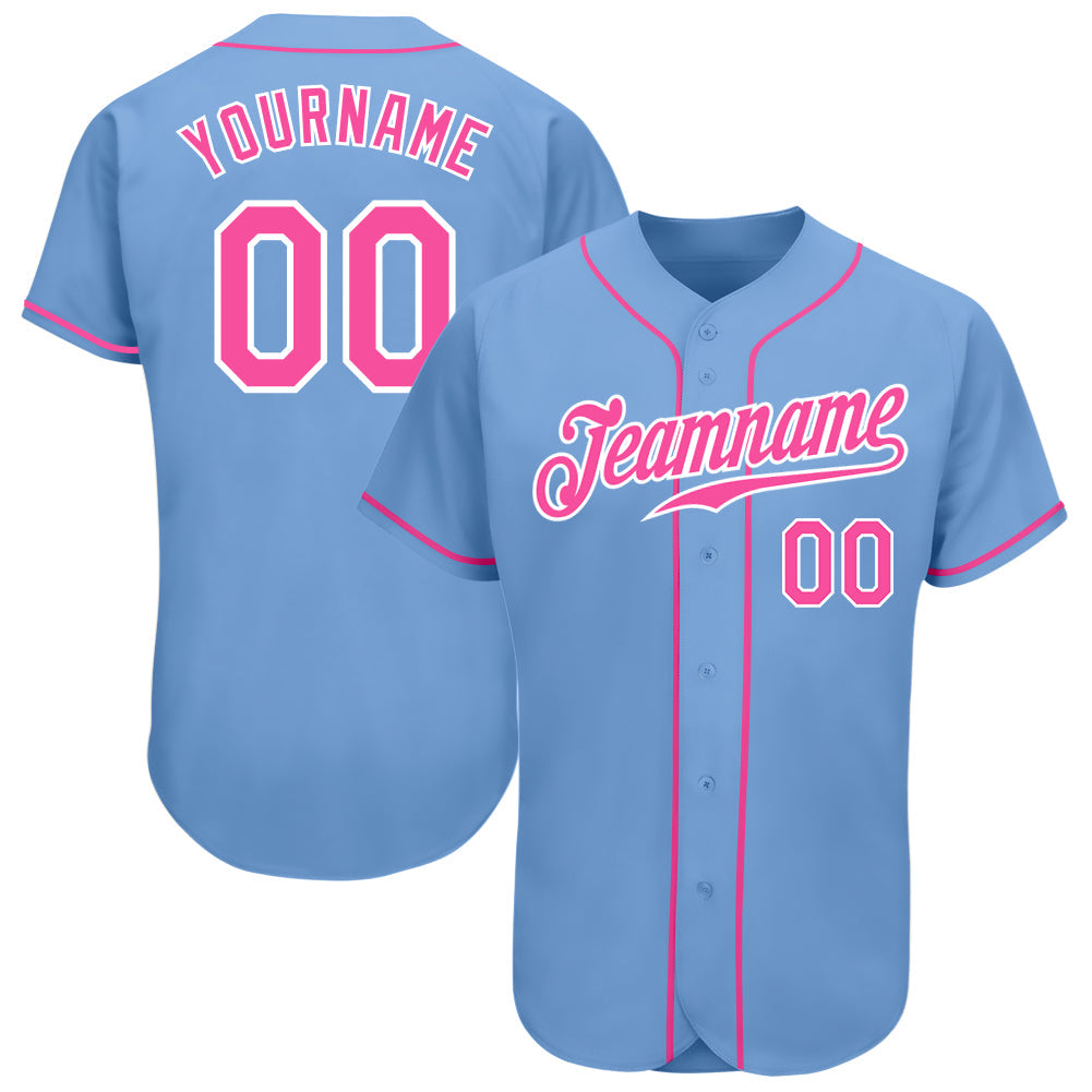 Custom Light Blue Pink-White Authentic Baseball Jersey - Sky-Custom