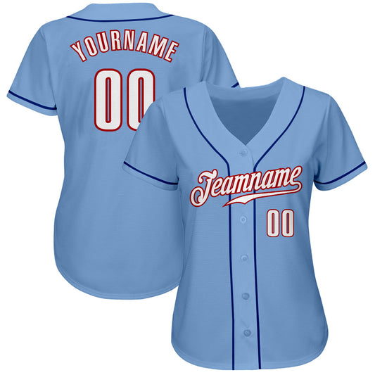 Custom Light Blue White-Red Authentic Baseball Jersey - Sky-Custom