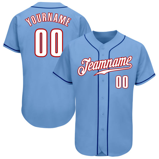 Custom Light Blue White-Red Authentic Baseball Jersey - Sky-Custom