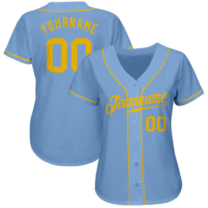 Custom Light Blue Gold Authentic Baseball Jersey - Sky-Custom