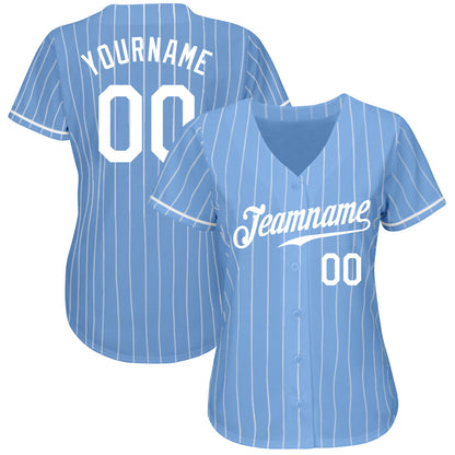 Custom Light Blue White Pinstripe White Authentic Baseball Jersey - Sky-Custom