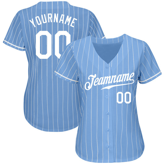 Custom Light Blue White Pinstripe White Authentic Baseball Jersey - Sky-Custom