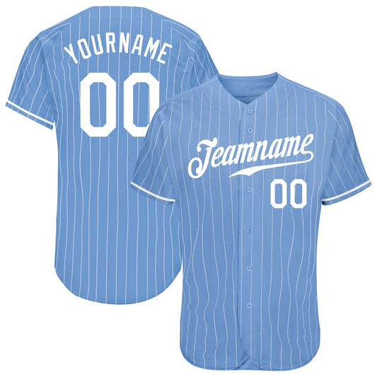 Custom Light Blue White Pinstripe White Authentic Baseball Jersey - Sky-Custom
