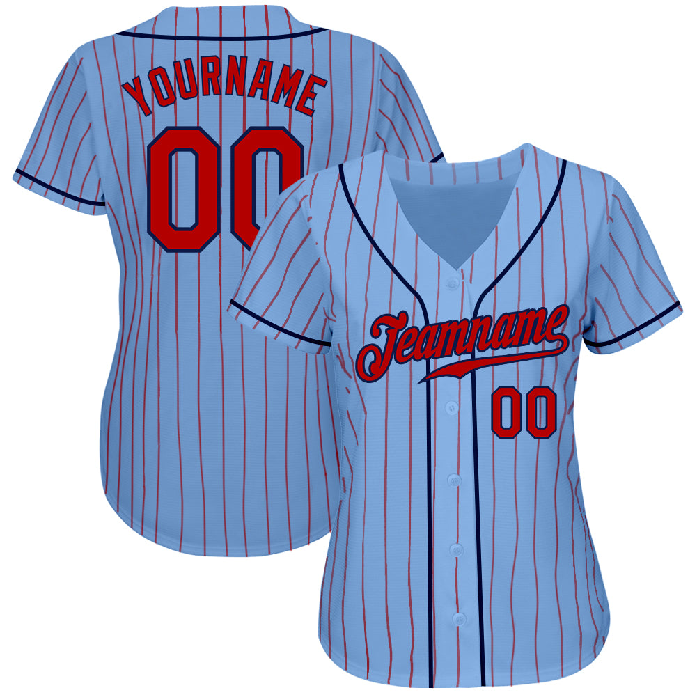 Custom Light Blue Red Pinstripe Red-Navy Authentic Baseball Jersey - Sky-Custom
