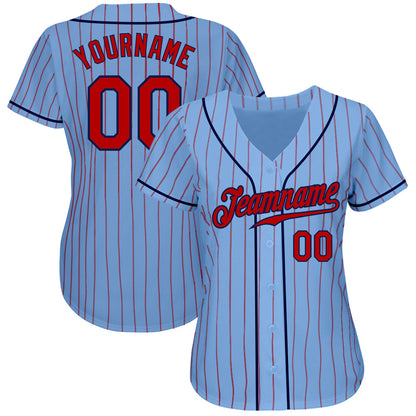 Custom Light Blue Red Pinstripe Red-Navy Authentic Baseball Jersey - Sky-Custom