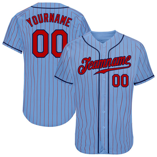 Custom Light Blue Red Pinstripe Red-Navy Authentic Baseball Jersey - Sky-Custom