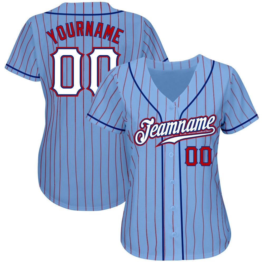 Custom Light Blue Red Pinstripe White-Royal Authentic Baseball Jersey - Sky-Custom