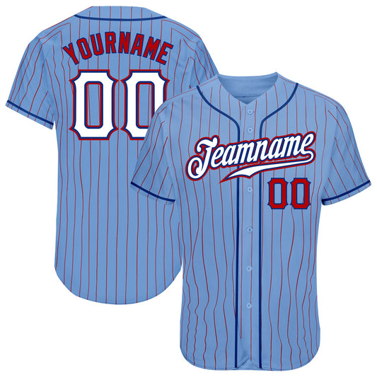 Custom Light Blue Red Pinstripe White-Royal Authentic Baseball Jersey - Sky-Custom
