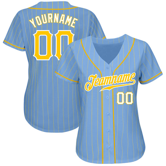 Custom Light Blue Gold Pinstripe Gold-White Authentic Baseball Jersey - Sky-Custom
