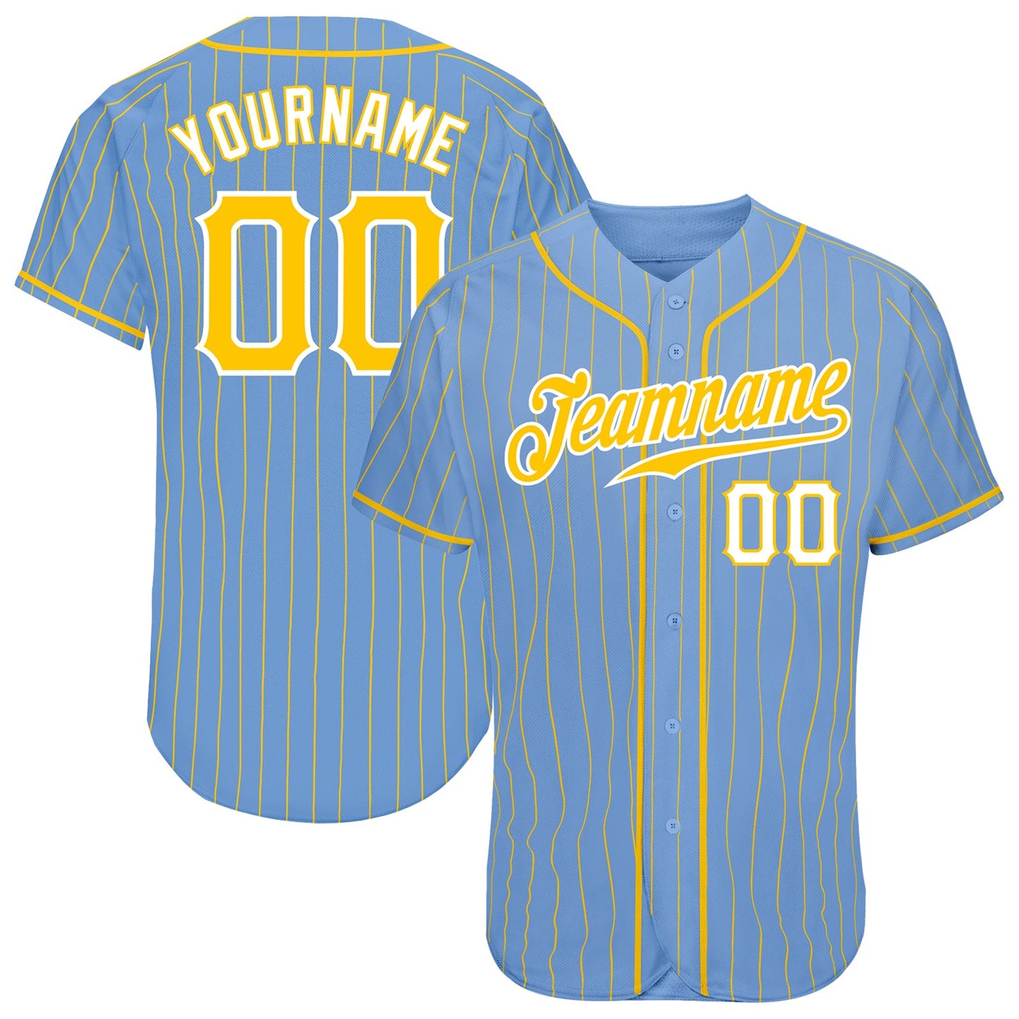 Custom Light Blue Gold Pinstripe Gold-White Authentic Baseball Jersey - Sky-Custom