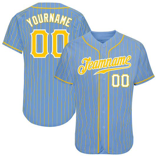 Custom Light Blue Gold Pinstripe Gold-White Authentic Baseball Jersey - Sky-Custom