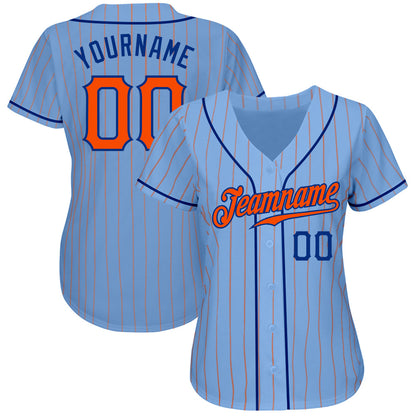Custom Light Blue Orange Pinstripe Orange-Royal Authentic Baseball Jersey - Sky-Custom