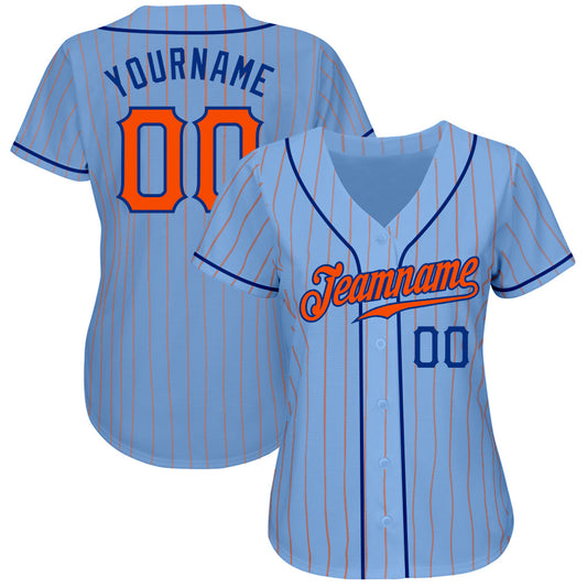 Custom Light Blue Orange Pinstripe Orange-Royal Authentic Baseball Jersey - Sky-Custom