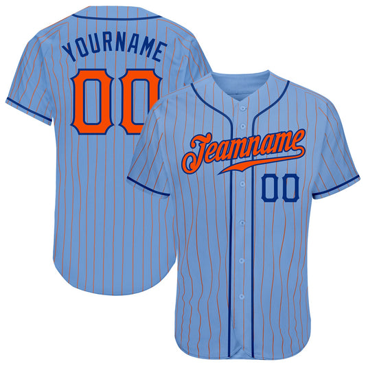 Custom Light Blue Orange Pinstripe Orange-Royal Authentic Baseball Jersey - Sky-Custom