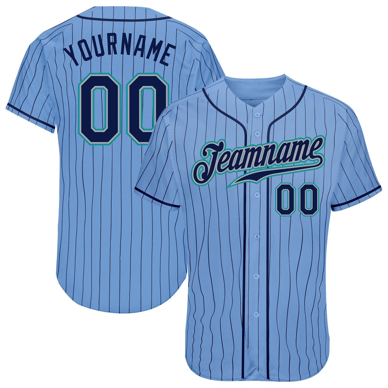 Custom Light Blue Navy Pinstripe Navy-Teal Authentic Baseball Jersey - Sky-Custom