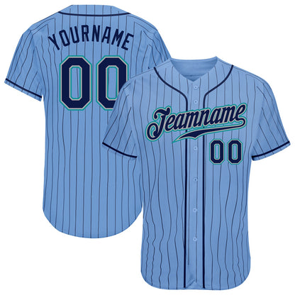 Custom Light Blue Navy Pinstripe Navy-Teal Authentic Baseball Jersey - Sky-Custom