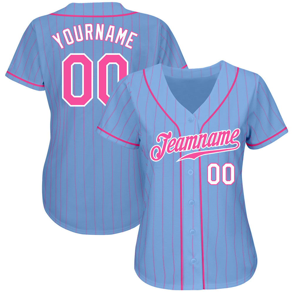 Custom Light Blue Pink Pinstripe Pink-White Authentic Baseball Jersey - Sky-Custom