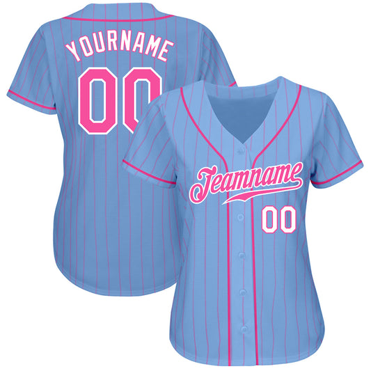 Custom Light Blue Pink Pinstripe Pink-White Authentic Baseball Jersey - Sky-Custom