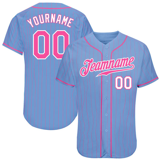 Custom Light Blue Pink Pinstripe Pink-White Authentic Baseball Jersey - Sky-Custom
