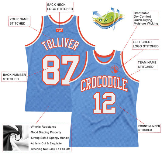 Custom Light Blue White-Orange Authentic Throwback Basketball Jersey - Sky-Custom