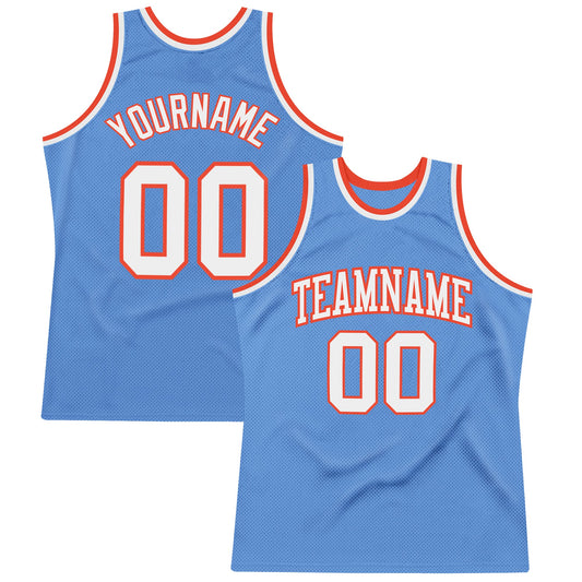 Custom Light Blue White-Orange Authentic Throwback Basketball Jersey - Sky-Custom