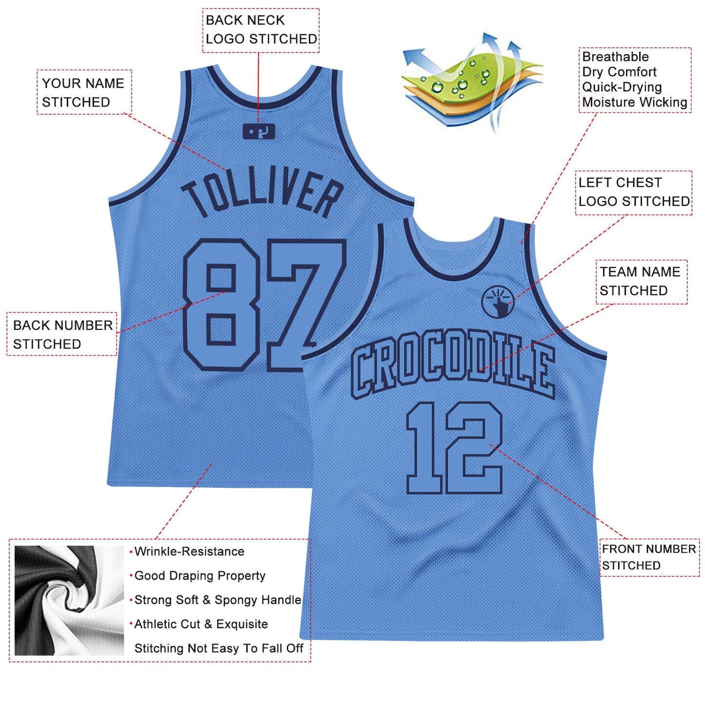 Custom Light Blue Light Blue-Navy Authentic Throwback Basketball Jersey - Sky-Custom