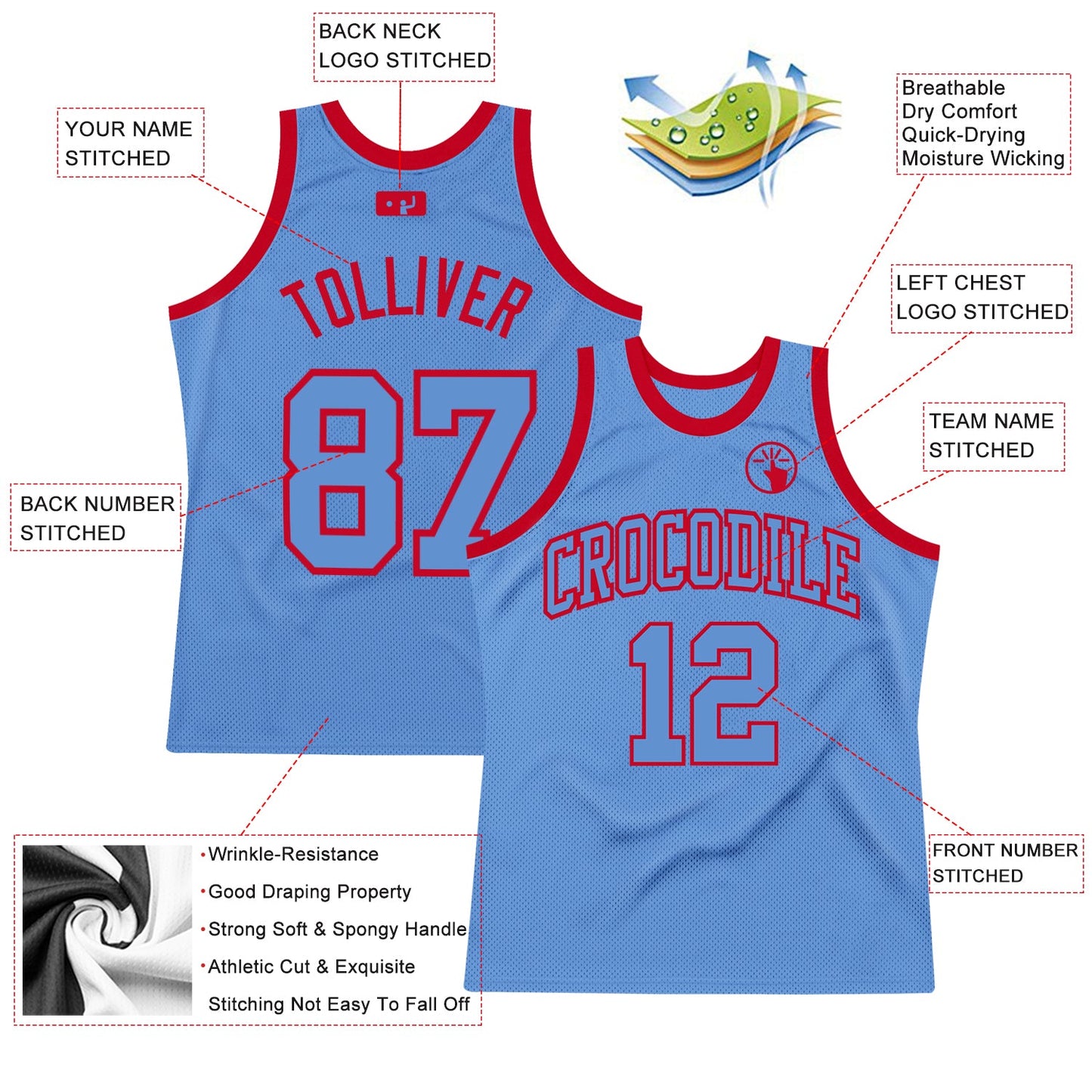 Custom Light Blue Light Blue-Red Authentic Throwback Basketball Jersey - Sky-Custom
