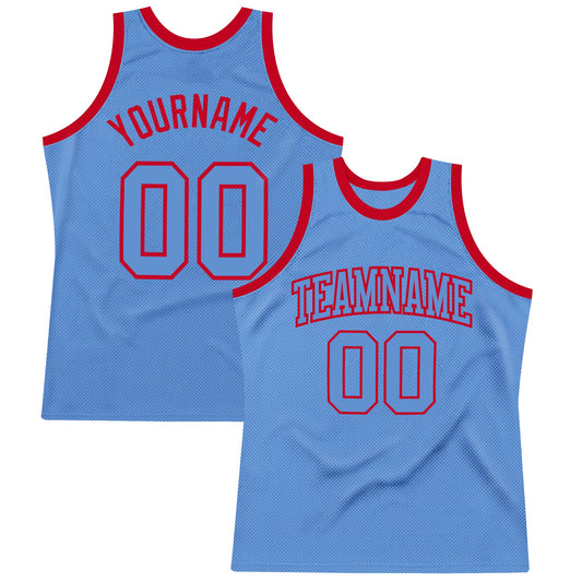 Custom Light Blue Light Blue-Red Authentic Throwback Basketball Jersey - Sky-Custom