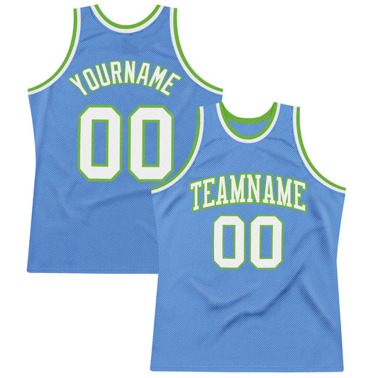 Custom Light Blue White-Neon Green Authentic Throwback Basketball Jersey - Sky-Custom
